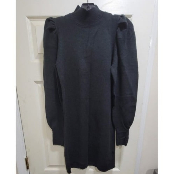 Wayf Black Lola Puff Sleeve Mock Neck Pullover Puff Sleeve Sweater Dress - Picture 8 of 8